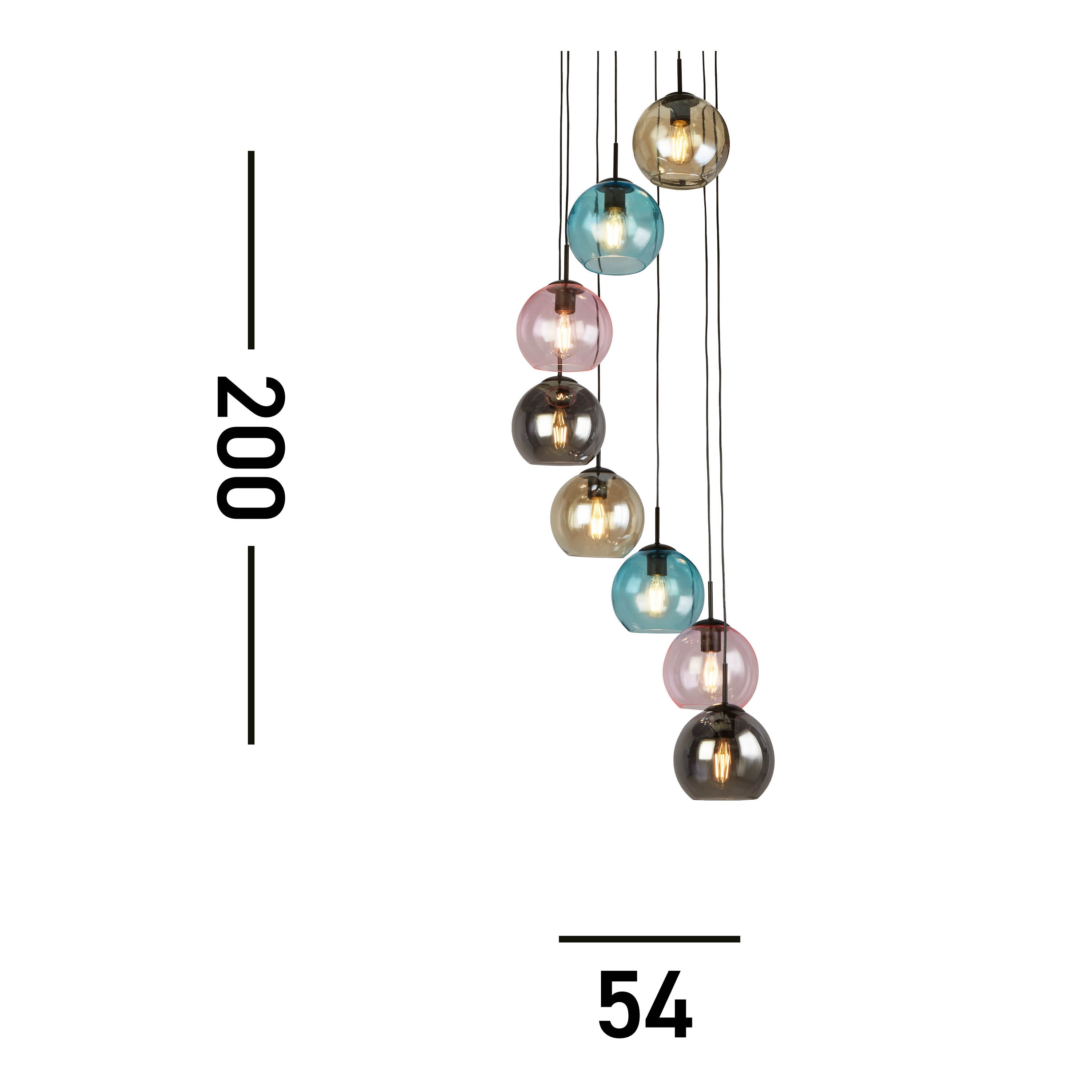 Searchlight Malwood II 8 Light Pendant - Black & Coloured Glass