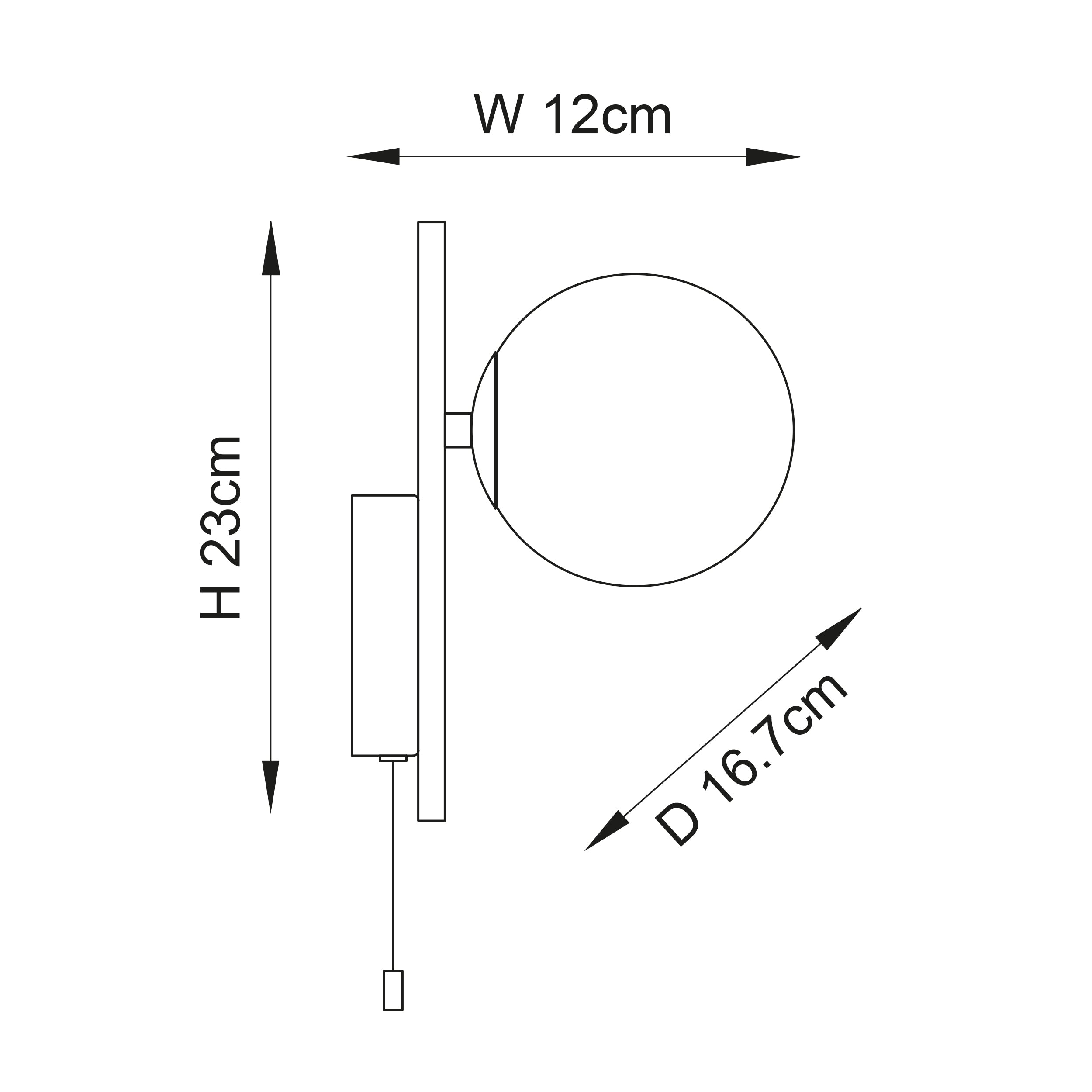 Endon Linear Metal Wall Light - Black With White Globe