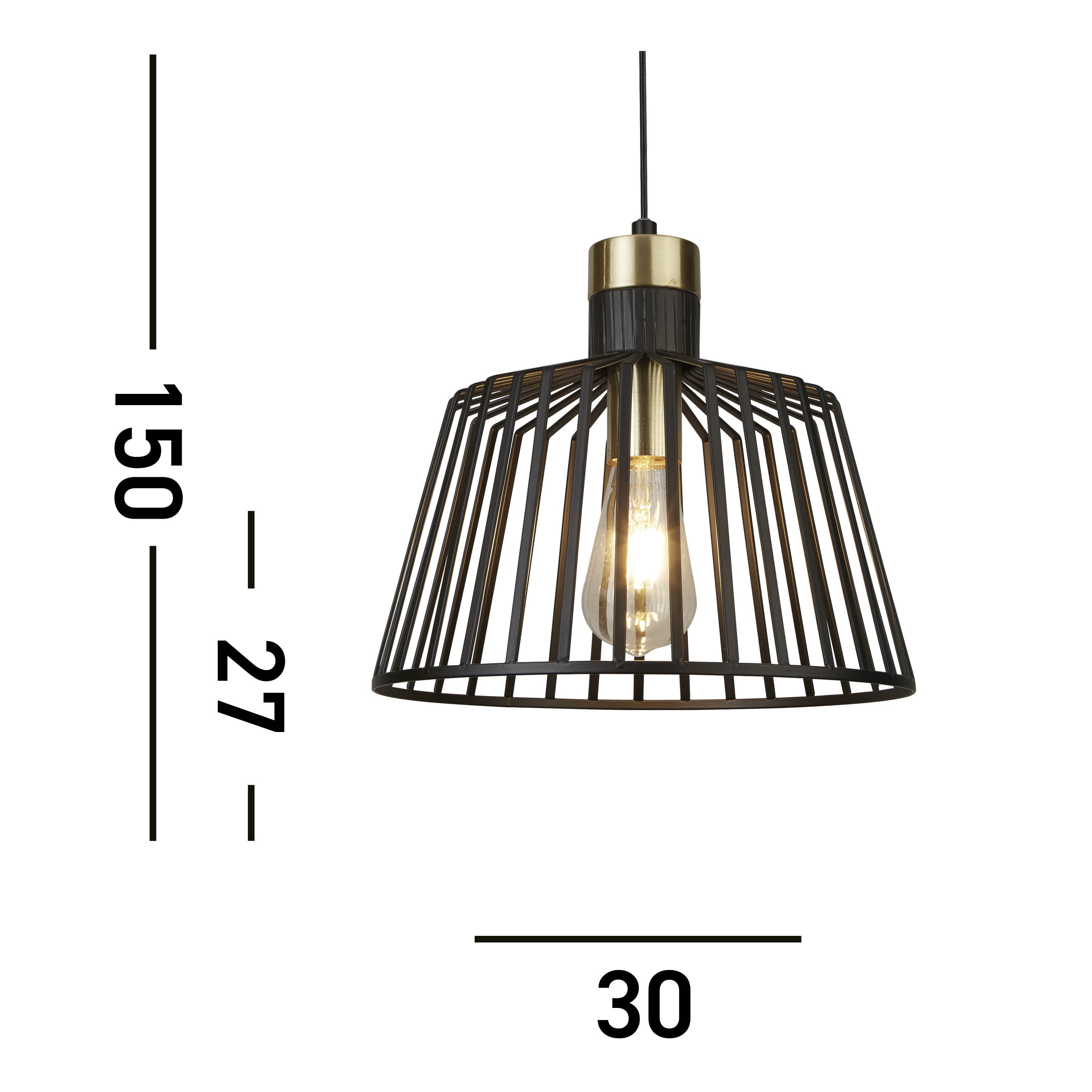 Searchlight Bedford Small Ceiling Pendant - Black & Satin Brass