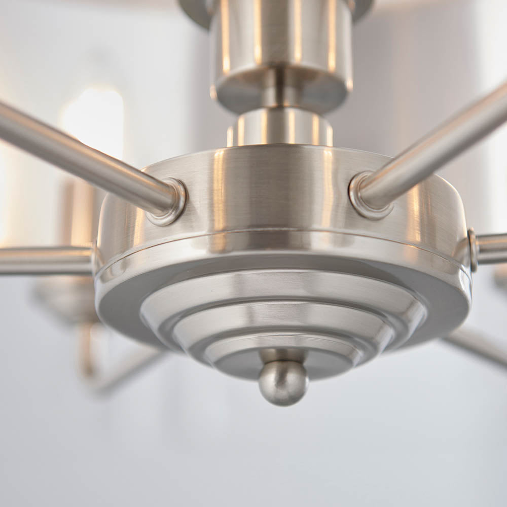 Endon Highclere 6 Light Pendant - Brushed Chrome Plate & Neutral Linen