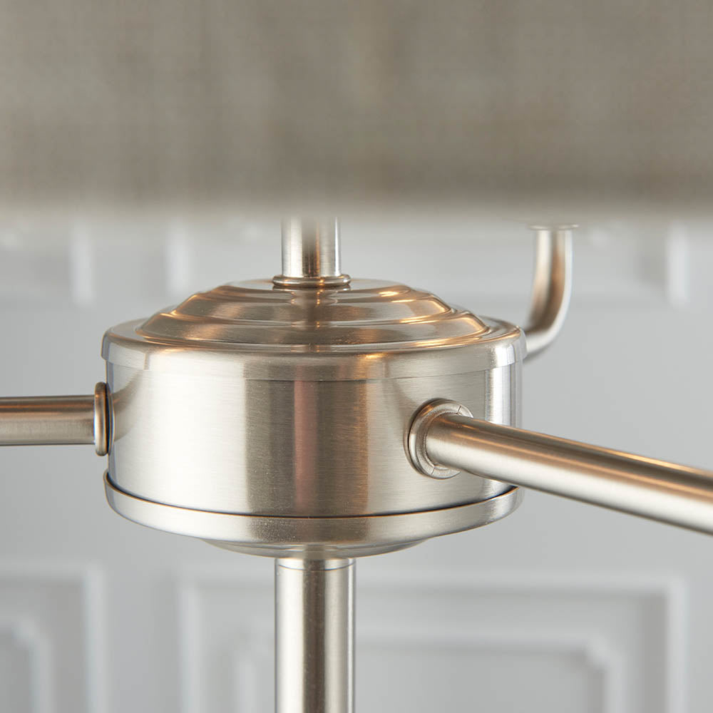 Endon Highclere 3 Light Floor Lamp - Brushed Chrome Plate & Neutral Linen