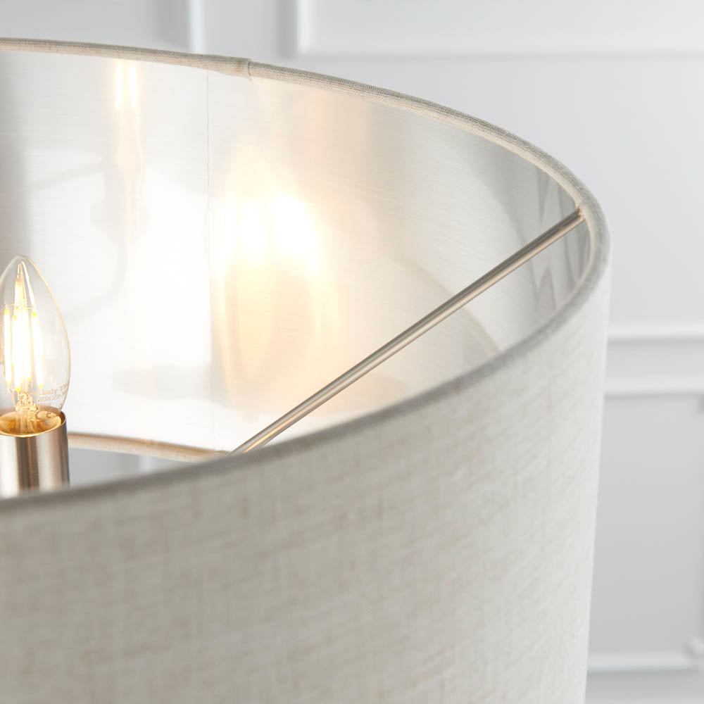 Endon Highclere 3 Light Floor Lamp - Brushed Chrome Plate & Neutral Linen
