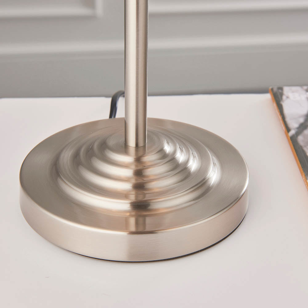 Endon Highclere 3 Light Table Lamp - Brushed Chrome Plate & Neutral Linen