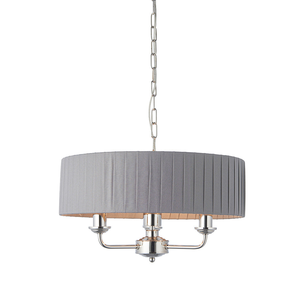Endon Highclere 3 Light Pendant - Bright Nickel Plate & Wrapped Charcoal Fabric