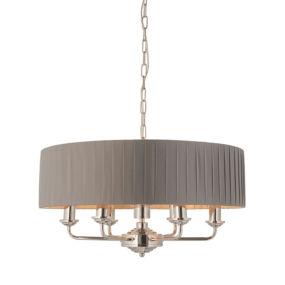Endon Highclere 6 Light Pendant - Bright Nickel Plate & Wrapped Charcoal Fabric