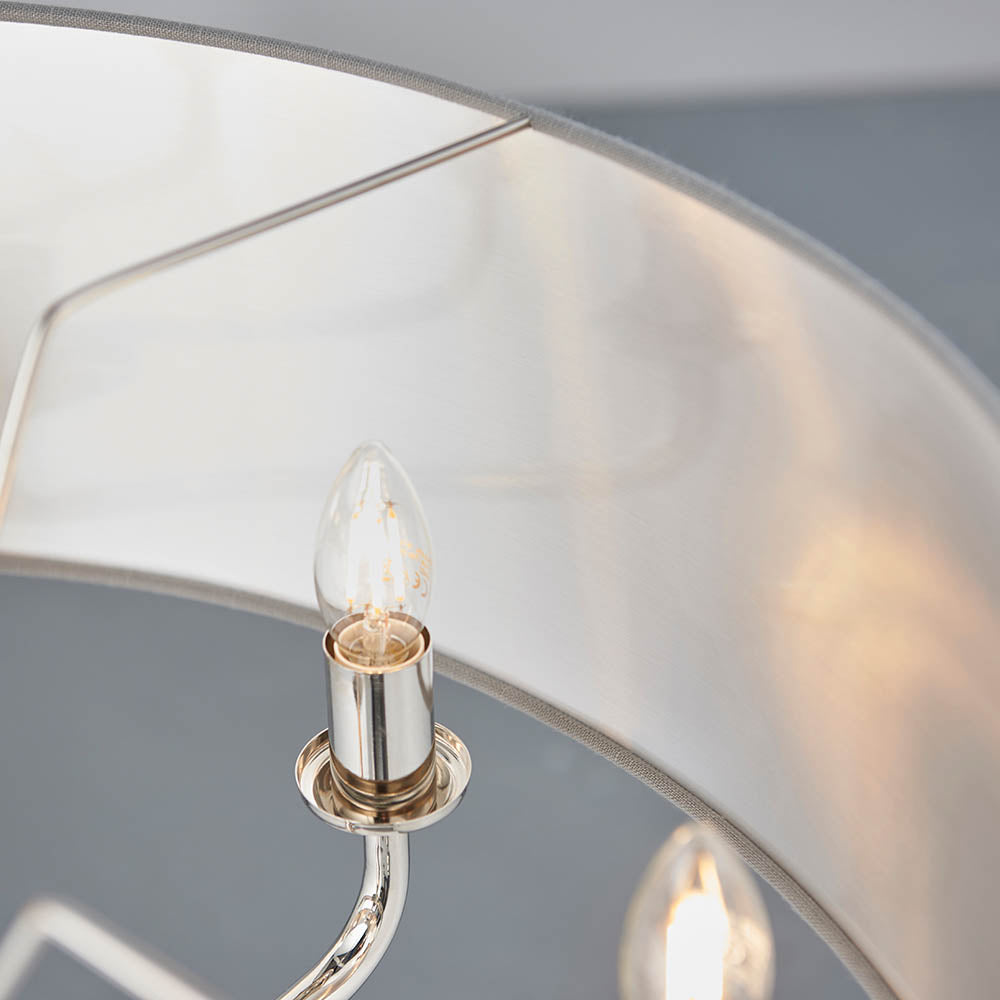 Endon Highclere 8 Light Pendant - Bright Nickel Plate & Charcoal Fabric