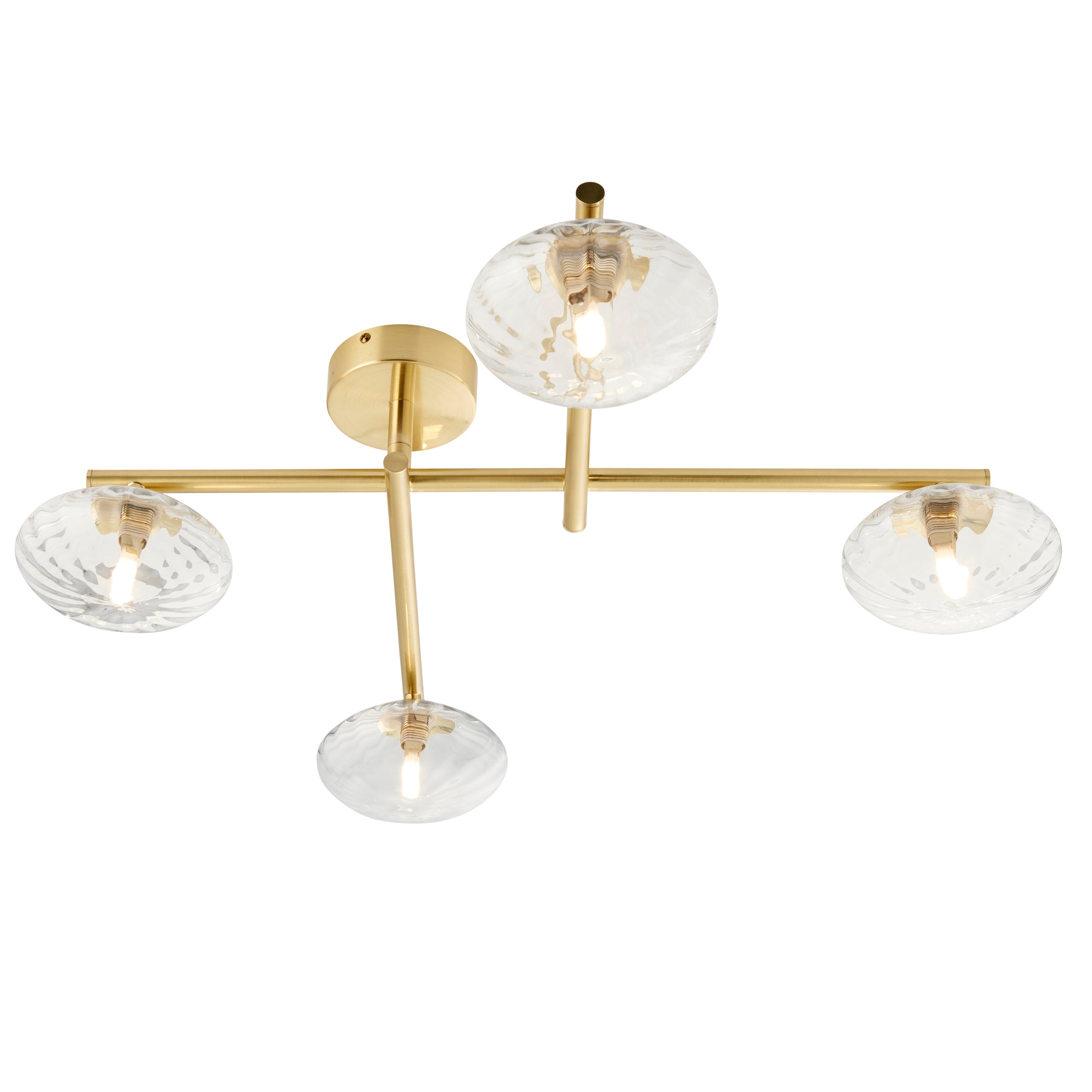 Endon Linear Metal Semi Flush Fitting - Brushed Gold & Ribbed Glass Shades