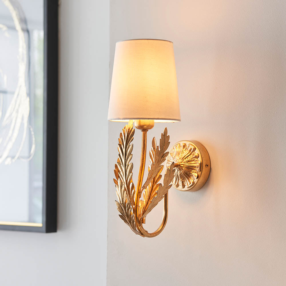 Endon Delphine Single Wall Light - Gold Leaf & Ivory Cotton Fabric