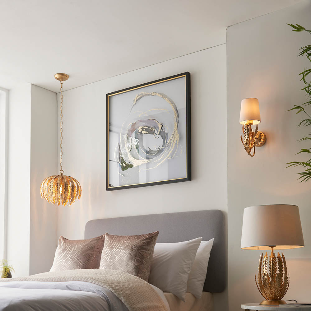 Endon Delphine Single Wall Light - Gold Leaf & Ivory Cotton Fabric