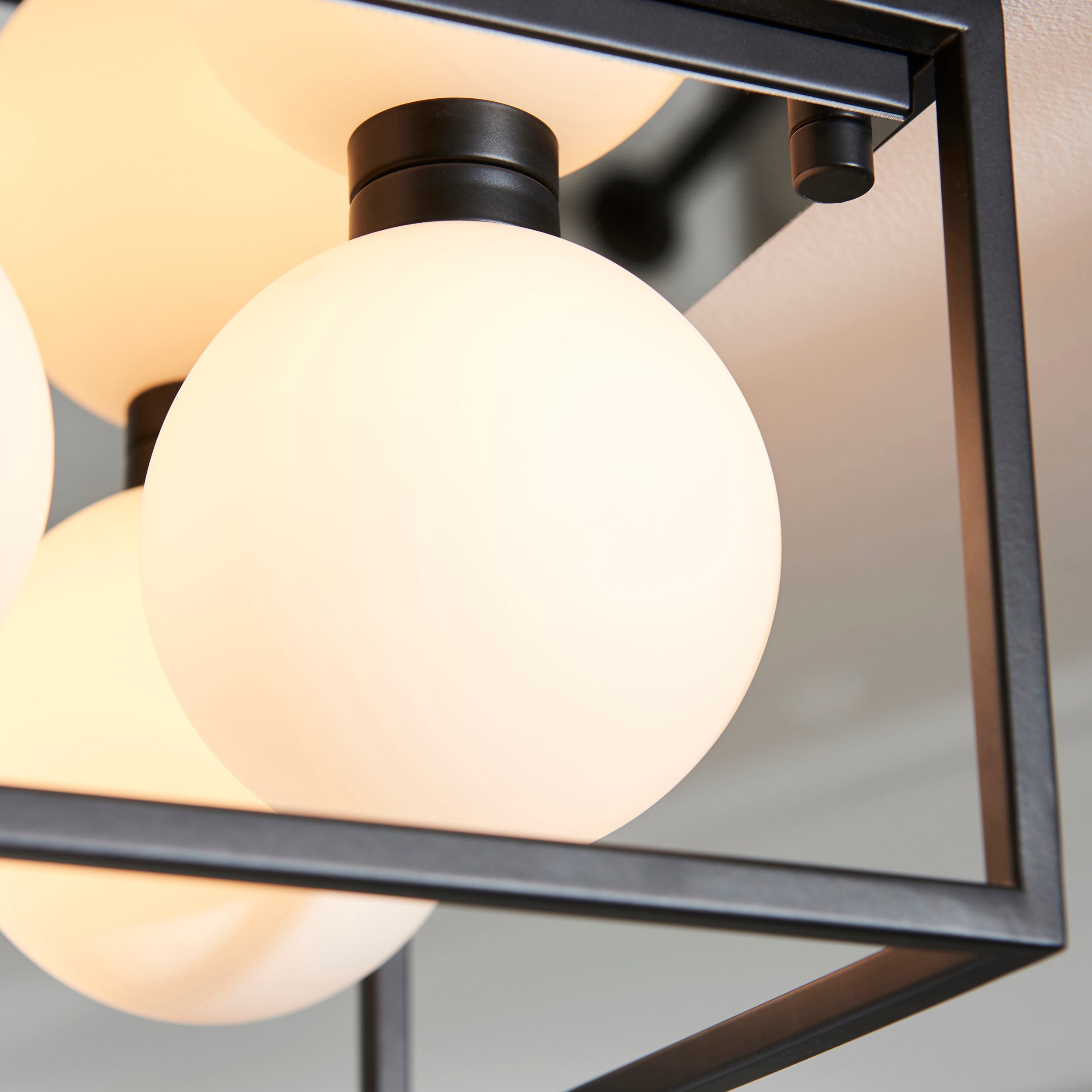 Endon Square Box - Open Framed - Ceiling Light - Black & White Globes