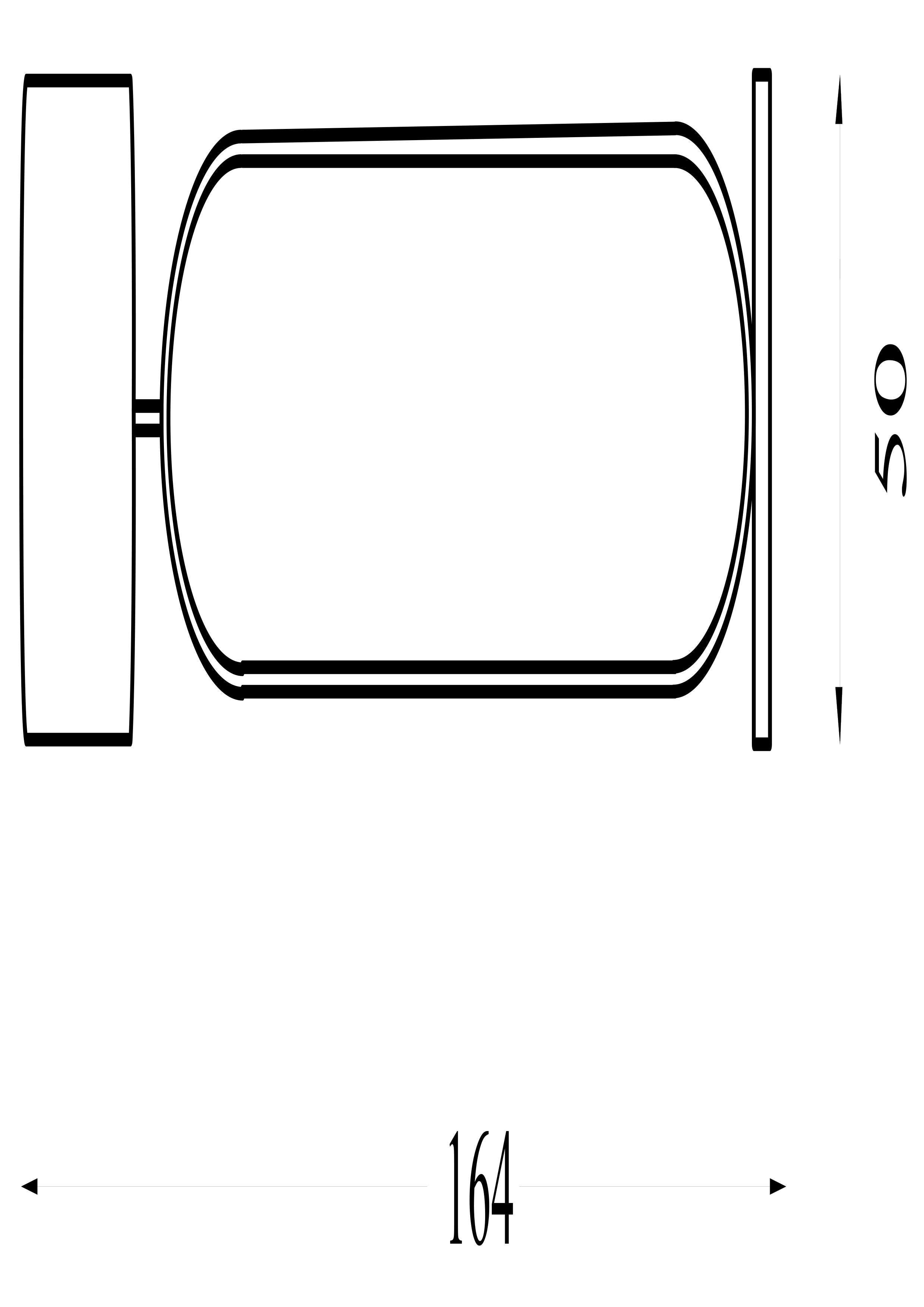 Technical line drawing of the Modish floor lamp showing dimensions of 164cm high and 50cm wide