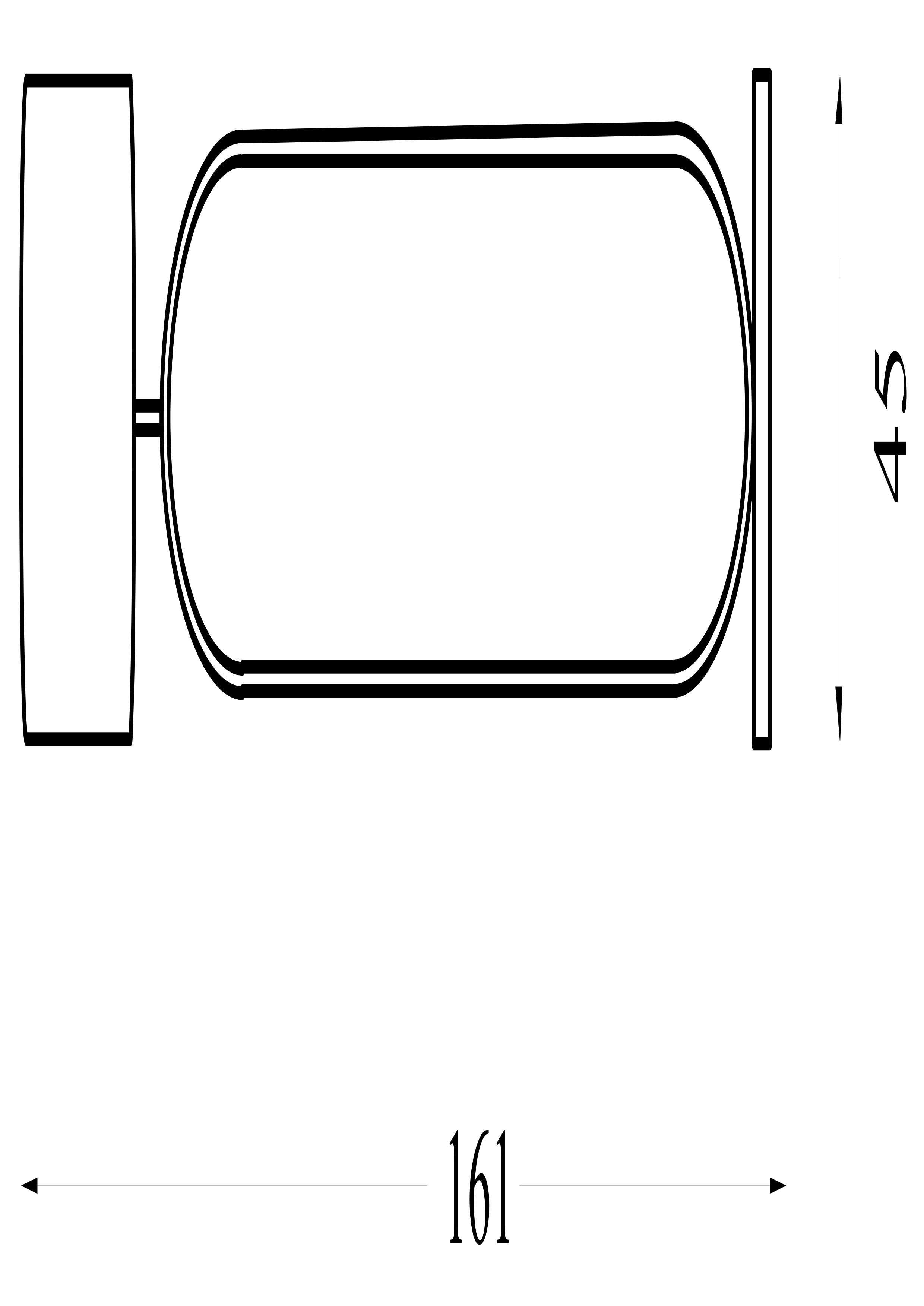Technical line drawing of the Modish floor lamp showing dimensions of 161cm high and 45cm wide