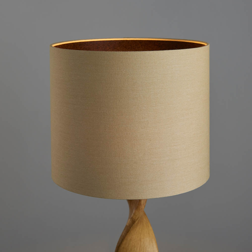 Endon Abia Single Light Table Lamp - Oak Effect Resin & Neutral Linen