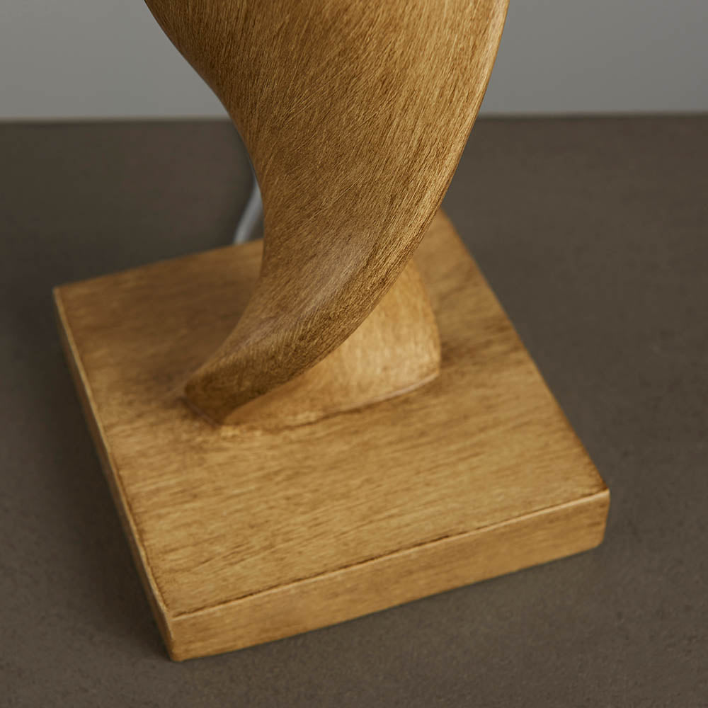 Endon Abia Single Light Table Lamp - Oak Effect Resin & Neutral Linen