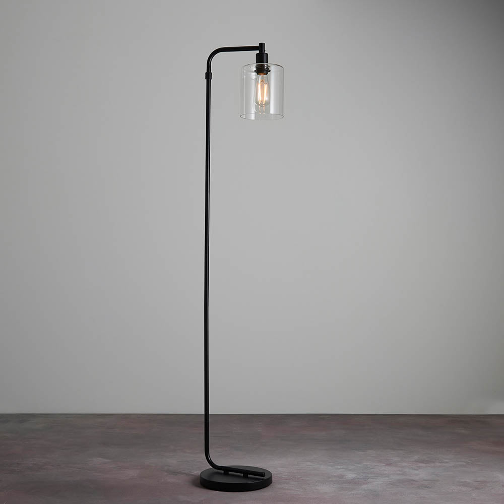 Endon Toledo Single Light Floor Lamp - Matt Black & Clear Glass