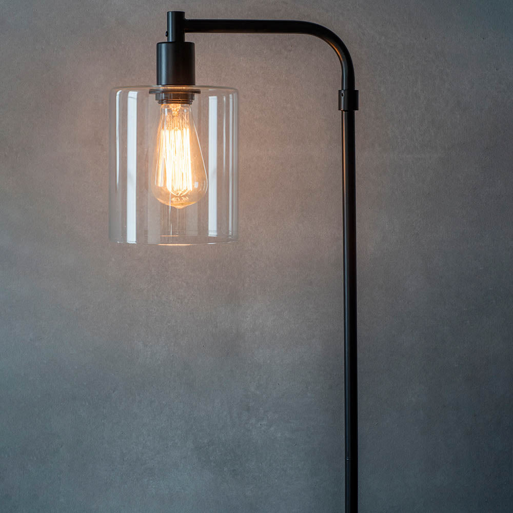 Endon Toledo Single Light Floor Lamp - Matt Black & Clear Glass