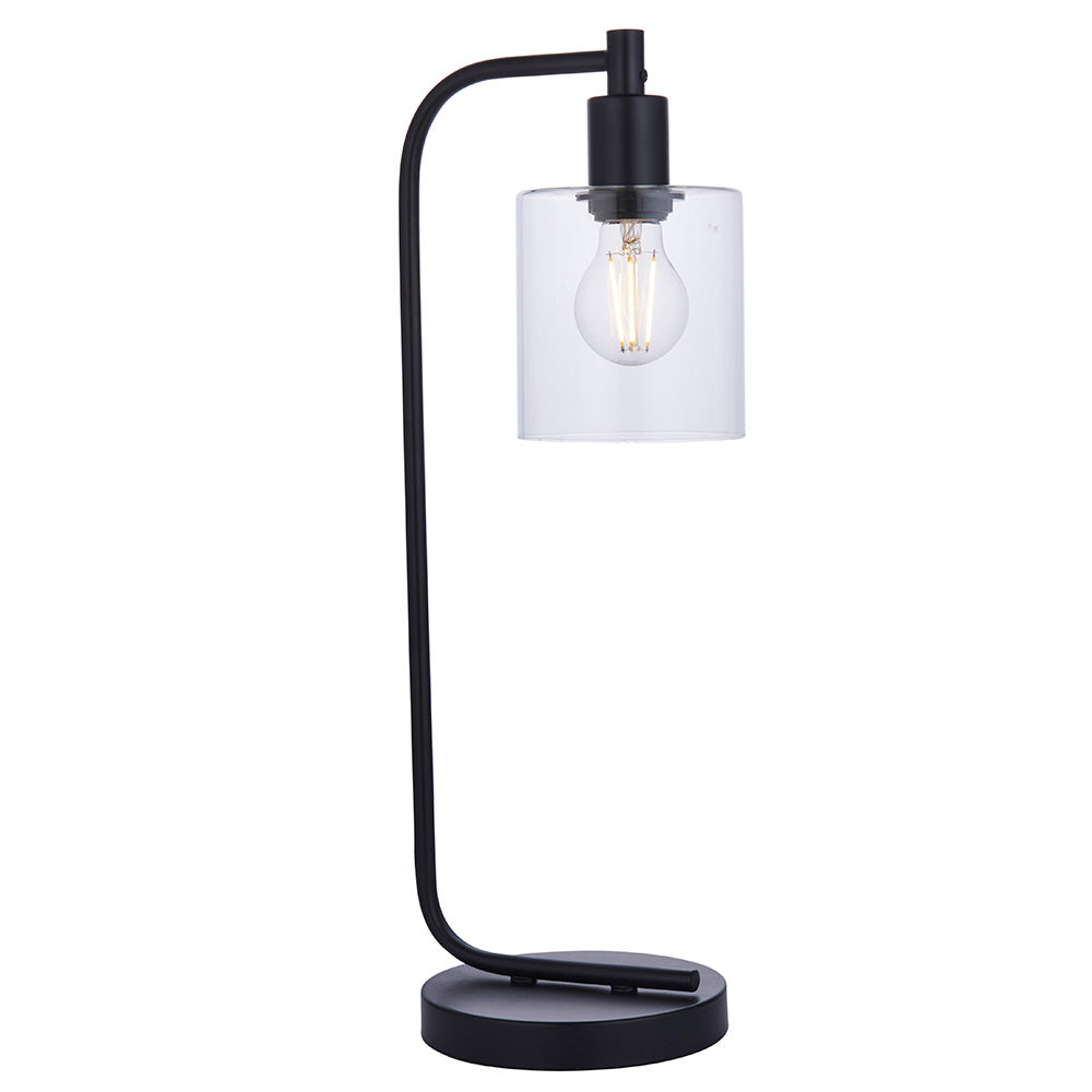 Endon Toledo Single Light Table Lamp  - Matt Black & Clear Glass