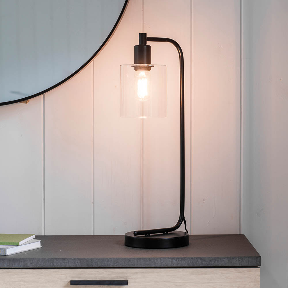 Endon Toledo Single Light Table Lamp  - Matt Black & Clear Glass