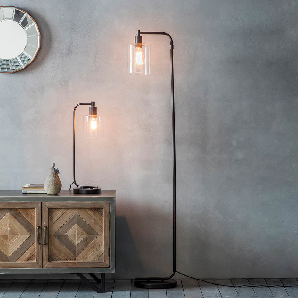 Endon Toledo Single Light Table Lamp  - Matt Black & Clear Glass