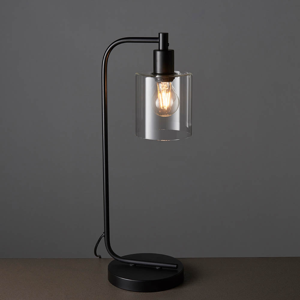 Endon Toledo Single Light Table Lamp  - Matt Black & Clear Glass