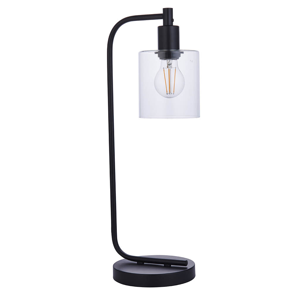 Endon Toledo Single Light Table Lamp  - Matt Black & Clear Glass