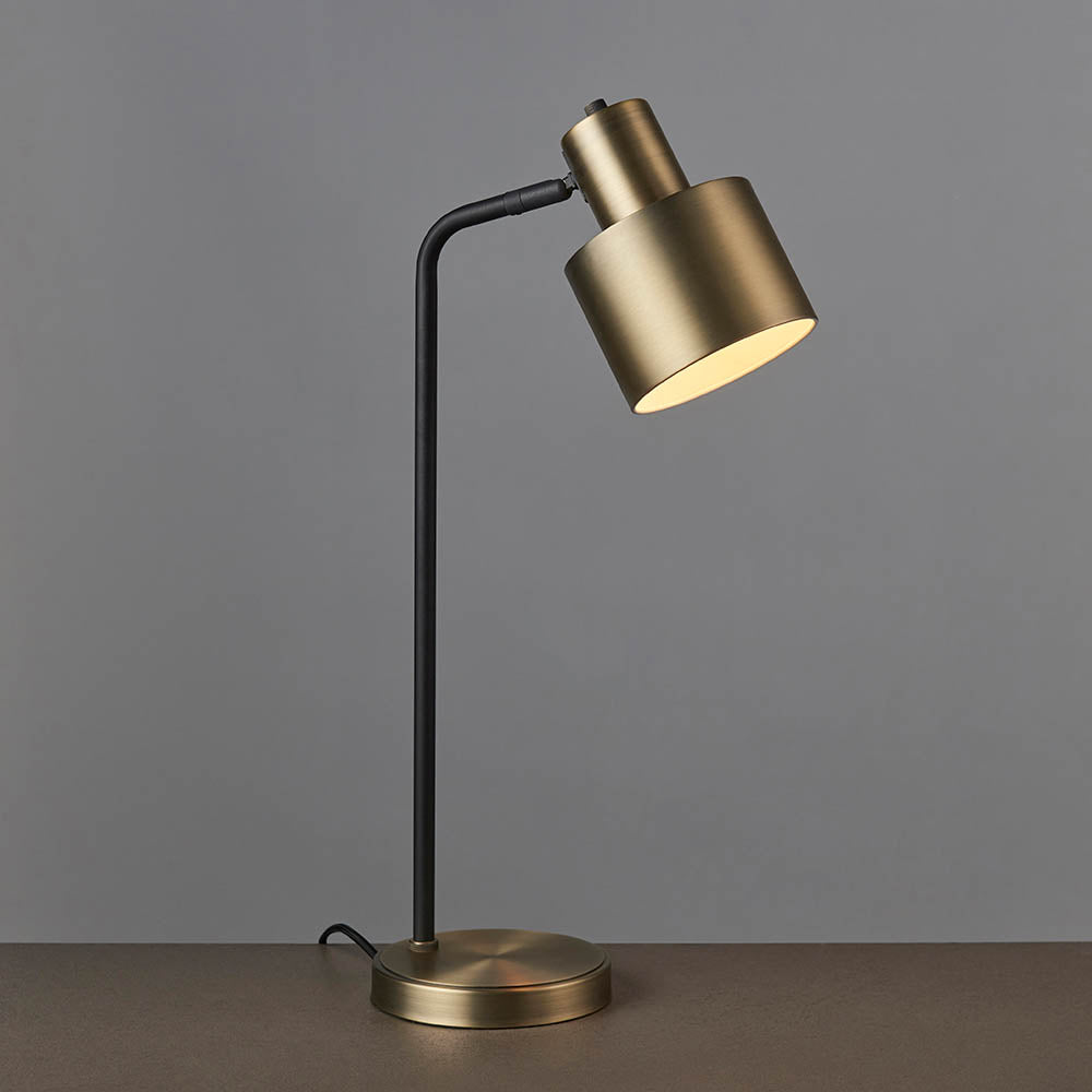 Endon Mayfield Task Single Light Table Lamp - Matt Antique Brass Plate & Matt Black