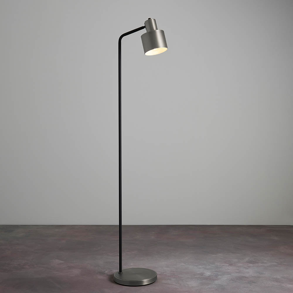 Endon Mayfield Task Single Light Floor Lamp - Brushed Silver Plate Finish & Matt Black