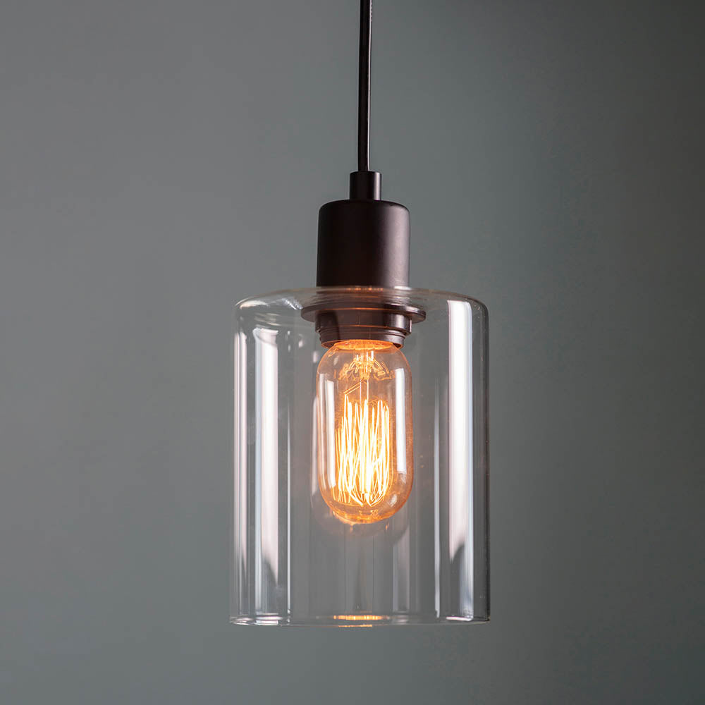 Endon Toledo Single Light Pendant - Matt Black & Clear Glass