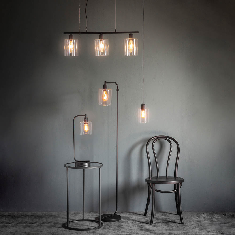 Endon Toledo Single Light Pendant - Matt Black & Clear Glass