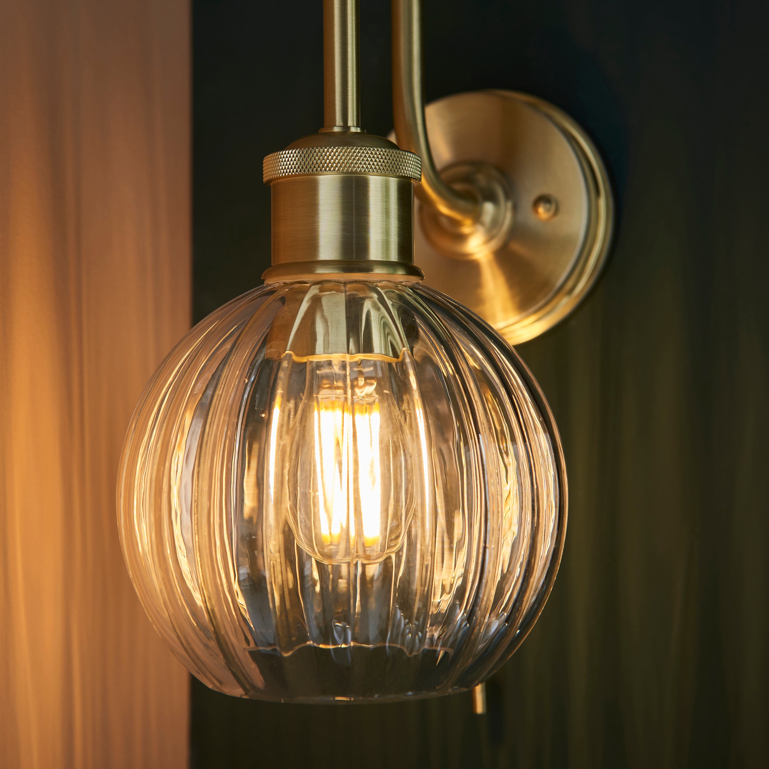 Endon Plush Single Light Wall - Satin Brass & Ribbed Glass