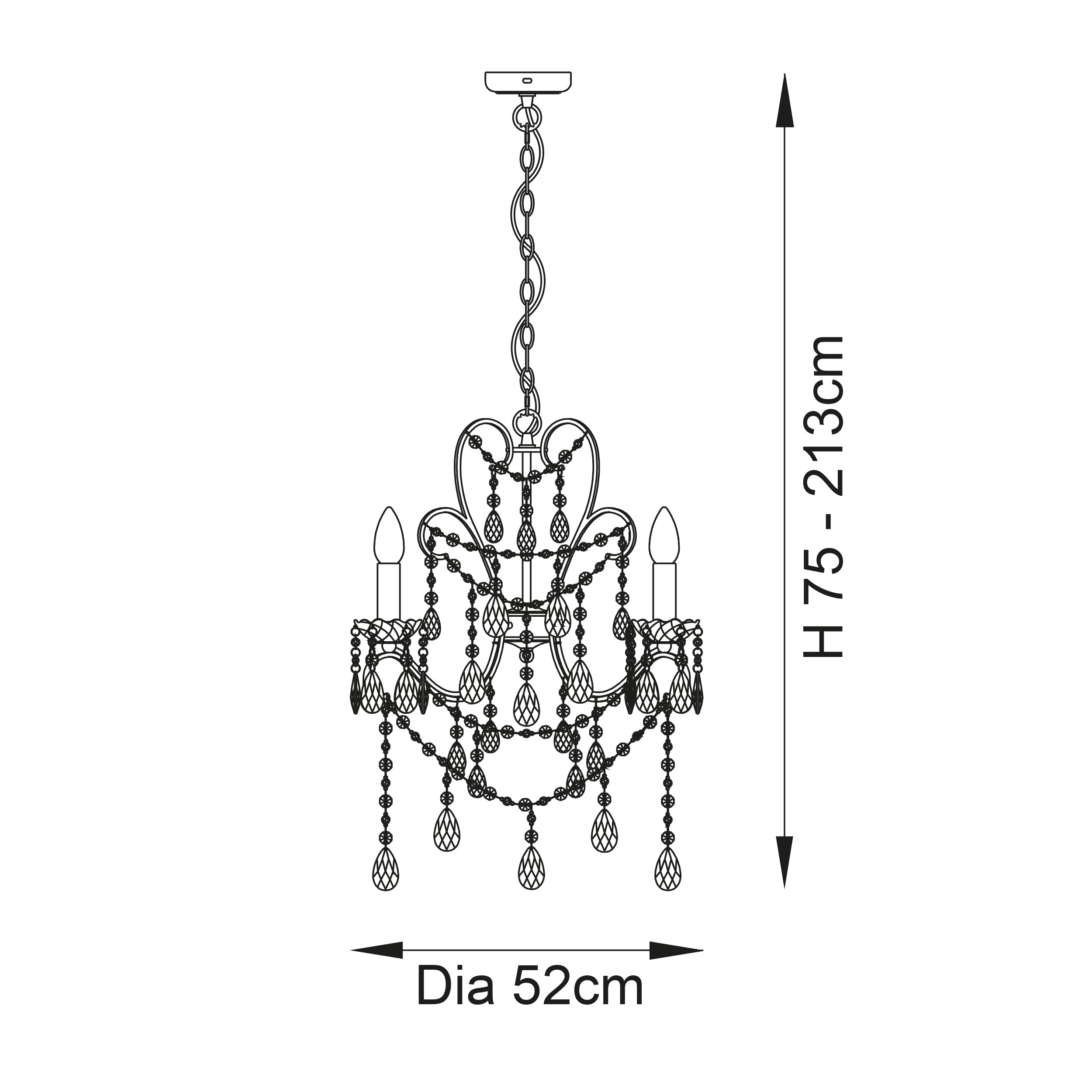 Endon Berkley 3 Light Chandelier - Aged Silver & Crystal Glass