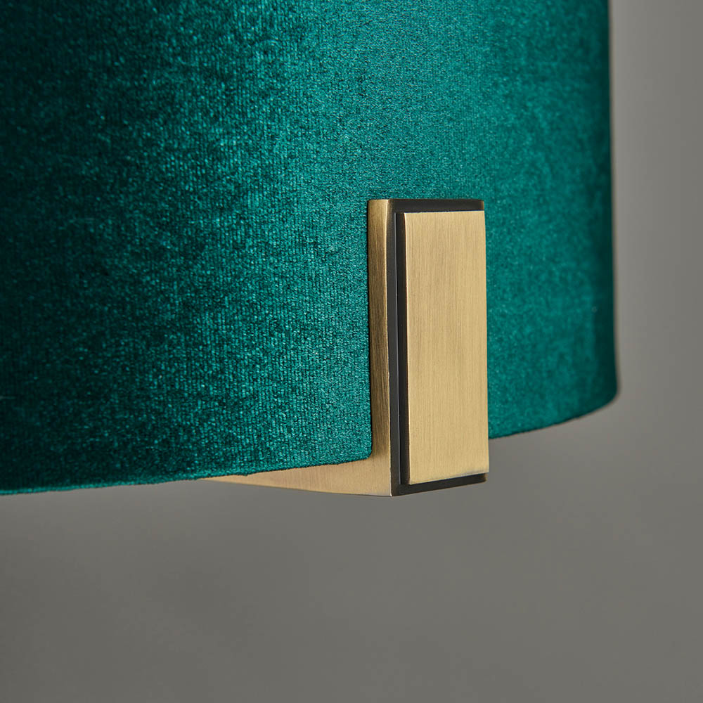 Endon Hayfield Single Light Table Lamp - Matt Antique Brass Plate & Green Velvet