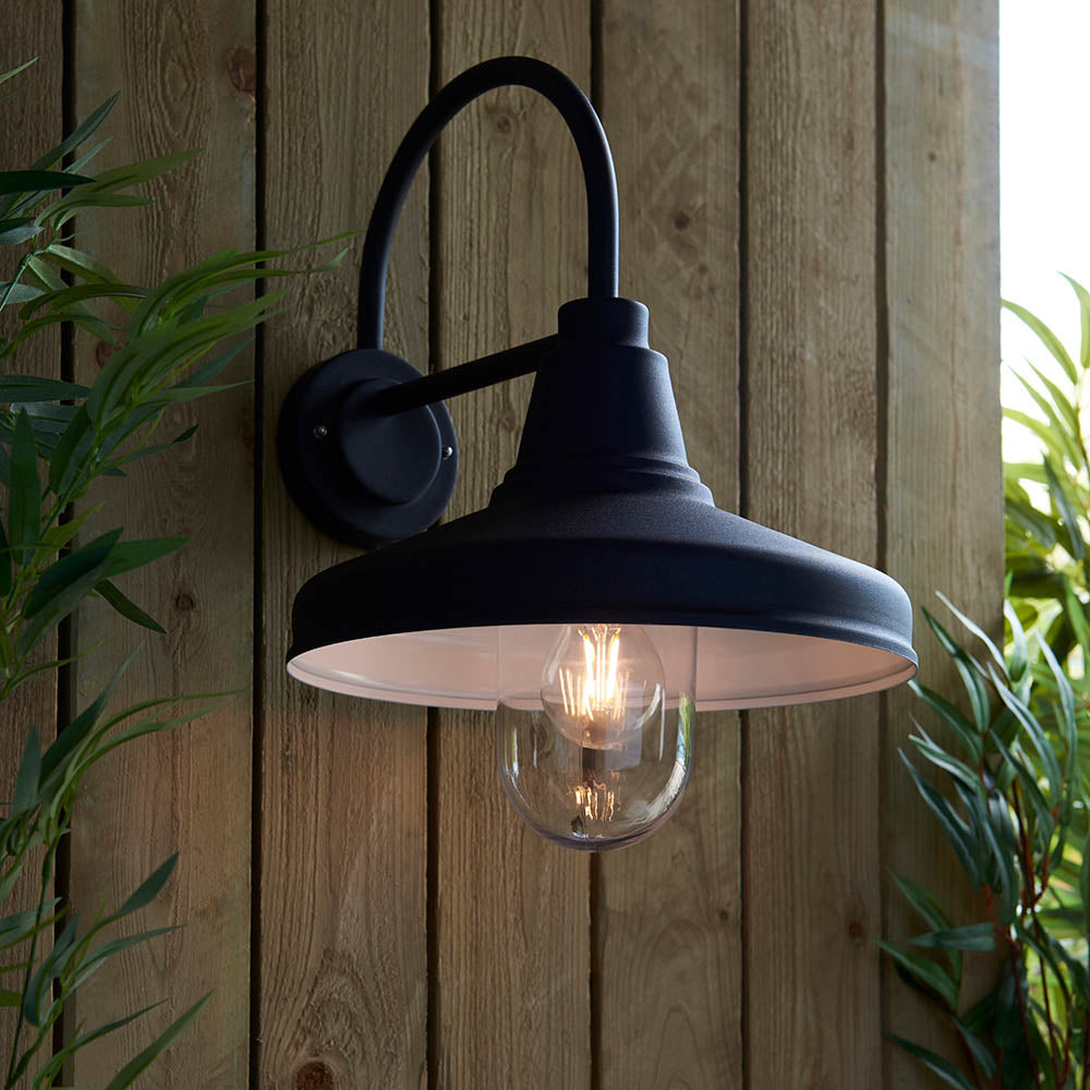 Endon Farmhouse Single Light Wall -  Textured Black & Clear Glass