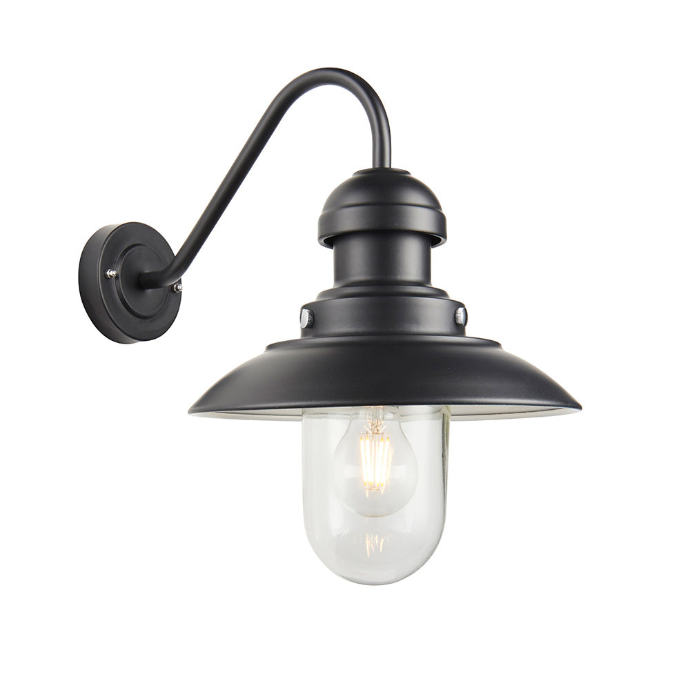 Endon Hereford Single Light Fisherman Arm Wall Light  - Matt Black & Clear Glass