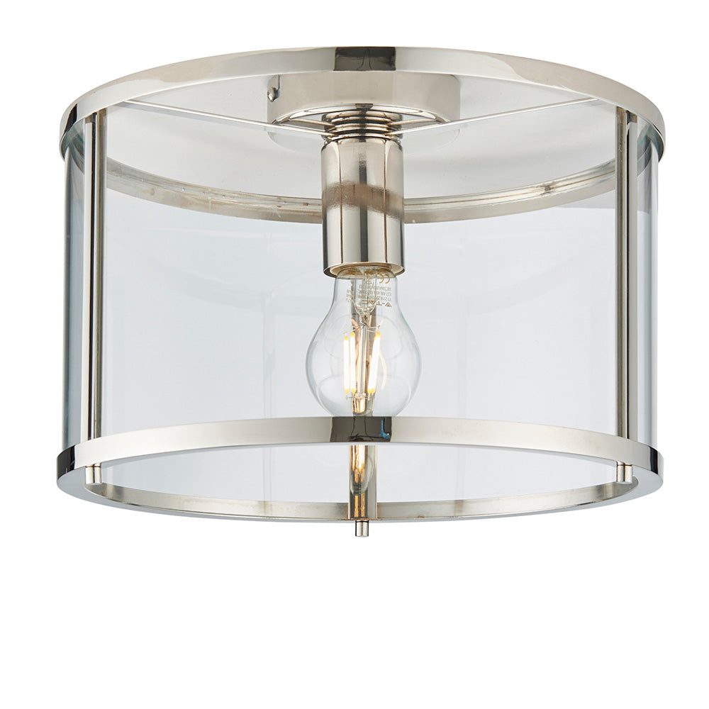 Endon Hopton Single Light Flush -  Bright Nickel Plate & Clear Glass