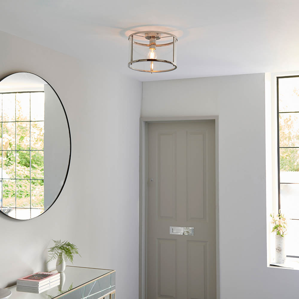 Endon Hopton Single Light Flush -  Bright Nickel Plate & Clear Glass