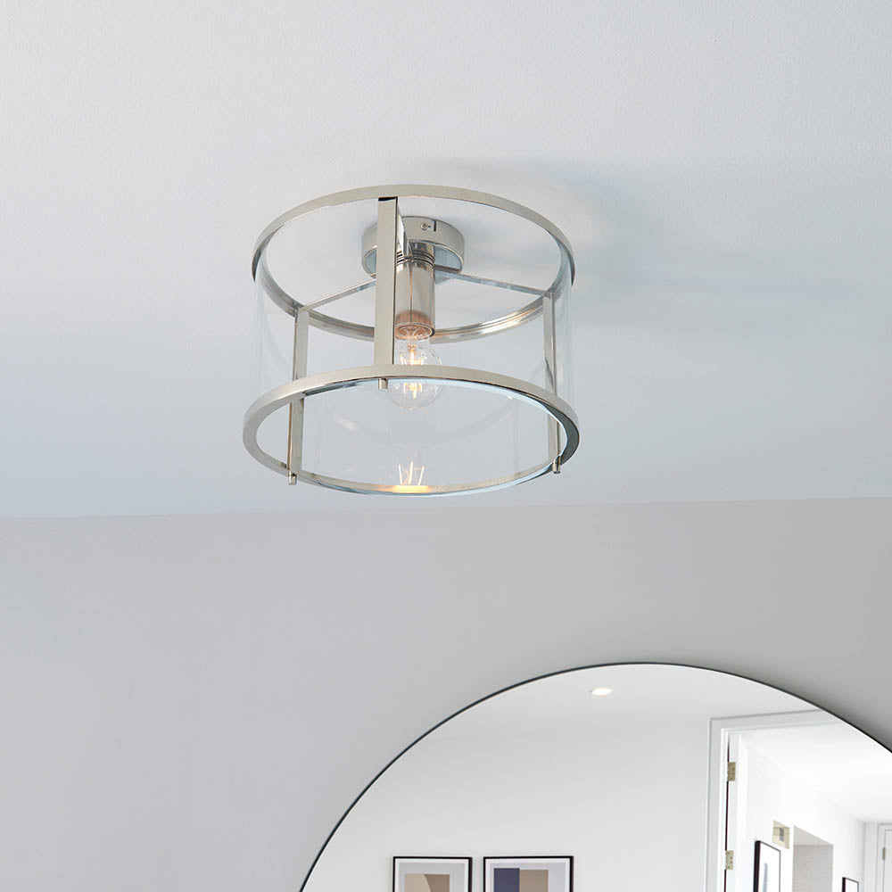 Endon Hopton Single Light Flush -  Bright Nickel Plate & Clear Glass