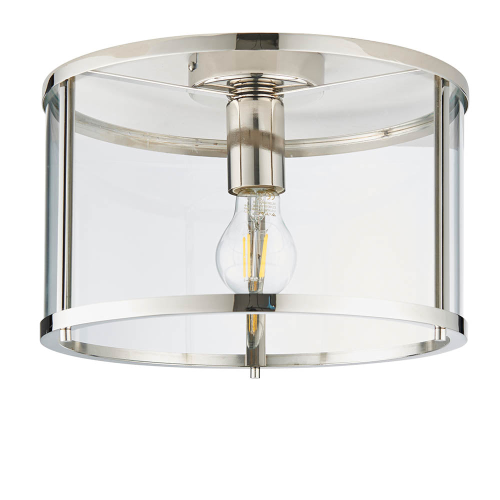 Endon Hopton Single Light Flush -  Bright Nickel Plate & Clear Glass