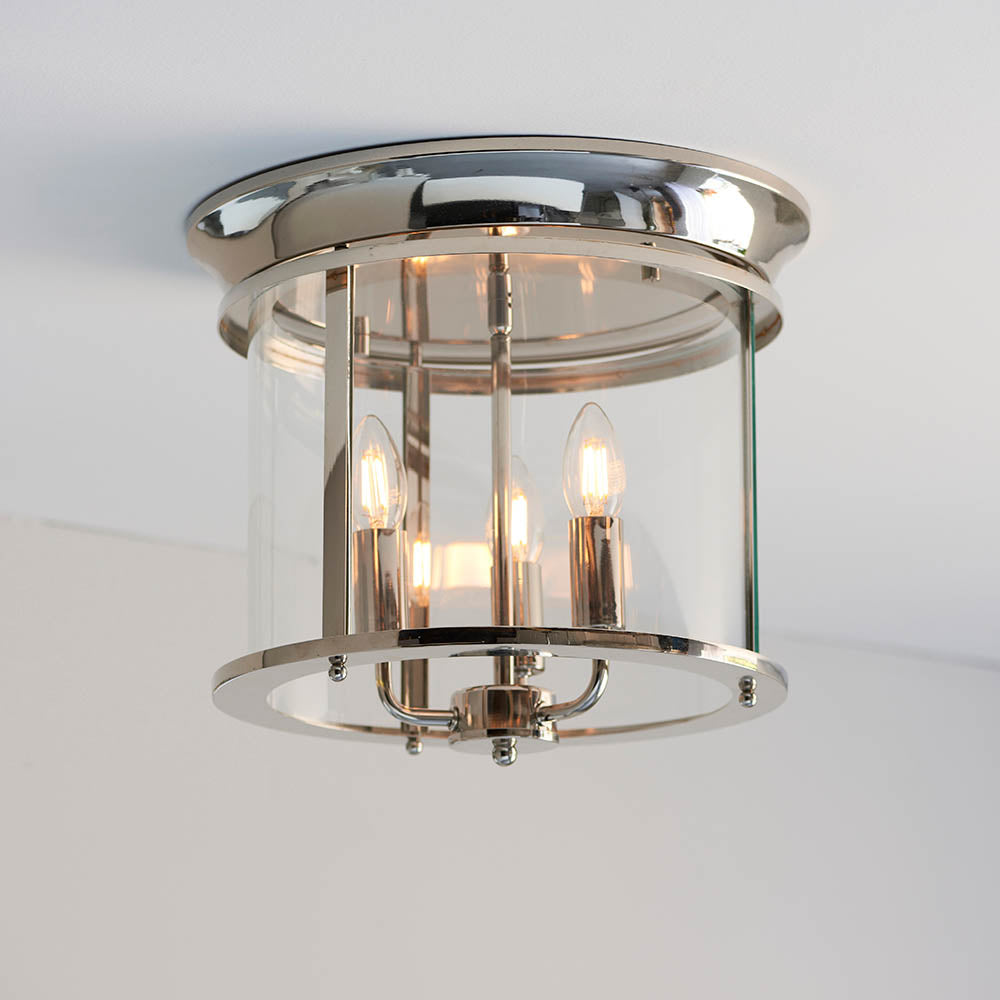Endon Hampworth 3 Light Flush -  Bright Nickel Plate & Clear Glass