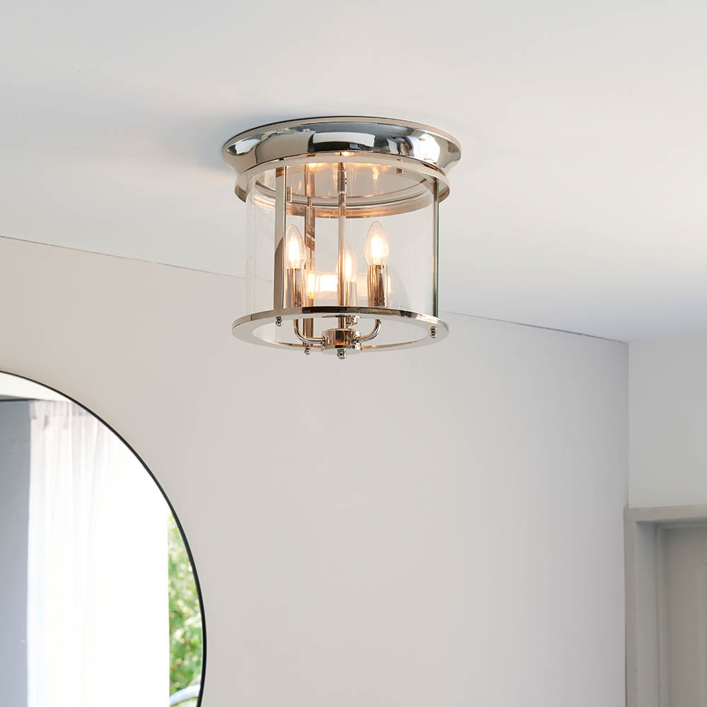 Endon Hampworth 3 Light Flush -  Bright Nickel Plate & Clear Glass