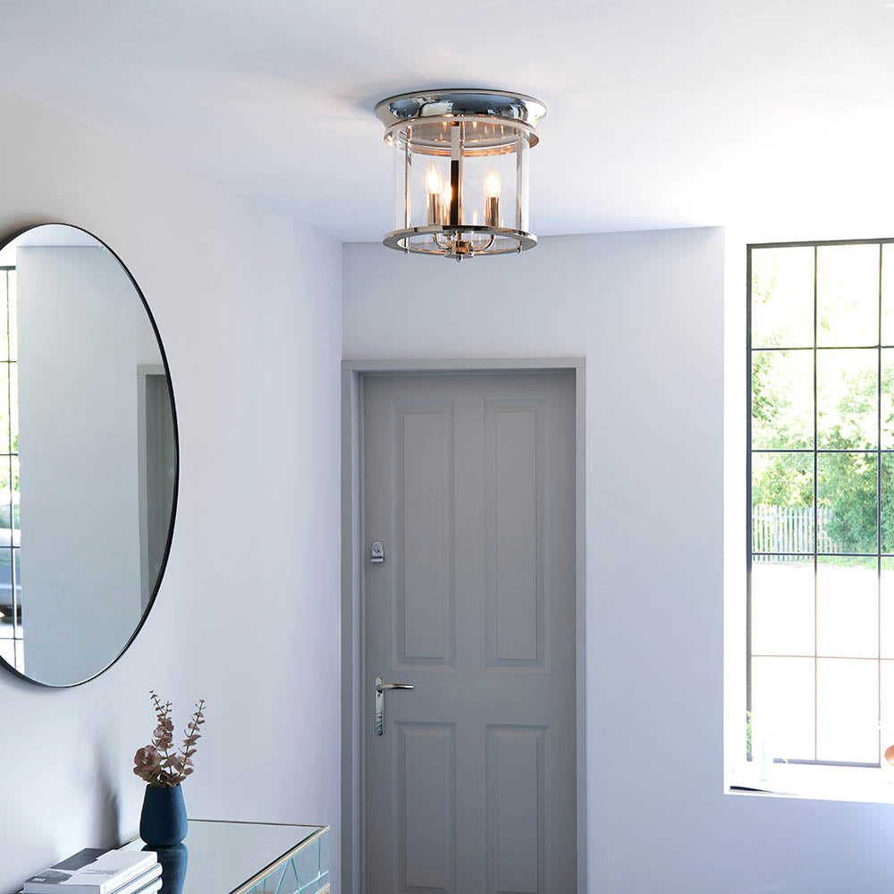 Endon Hampworth 3 Light Flush -  Bright Nickel Plate & Clear Glass