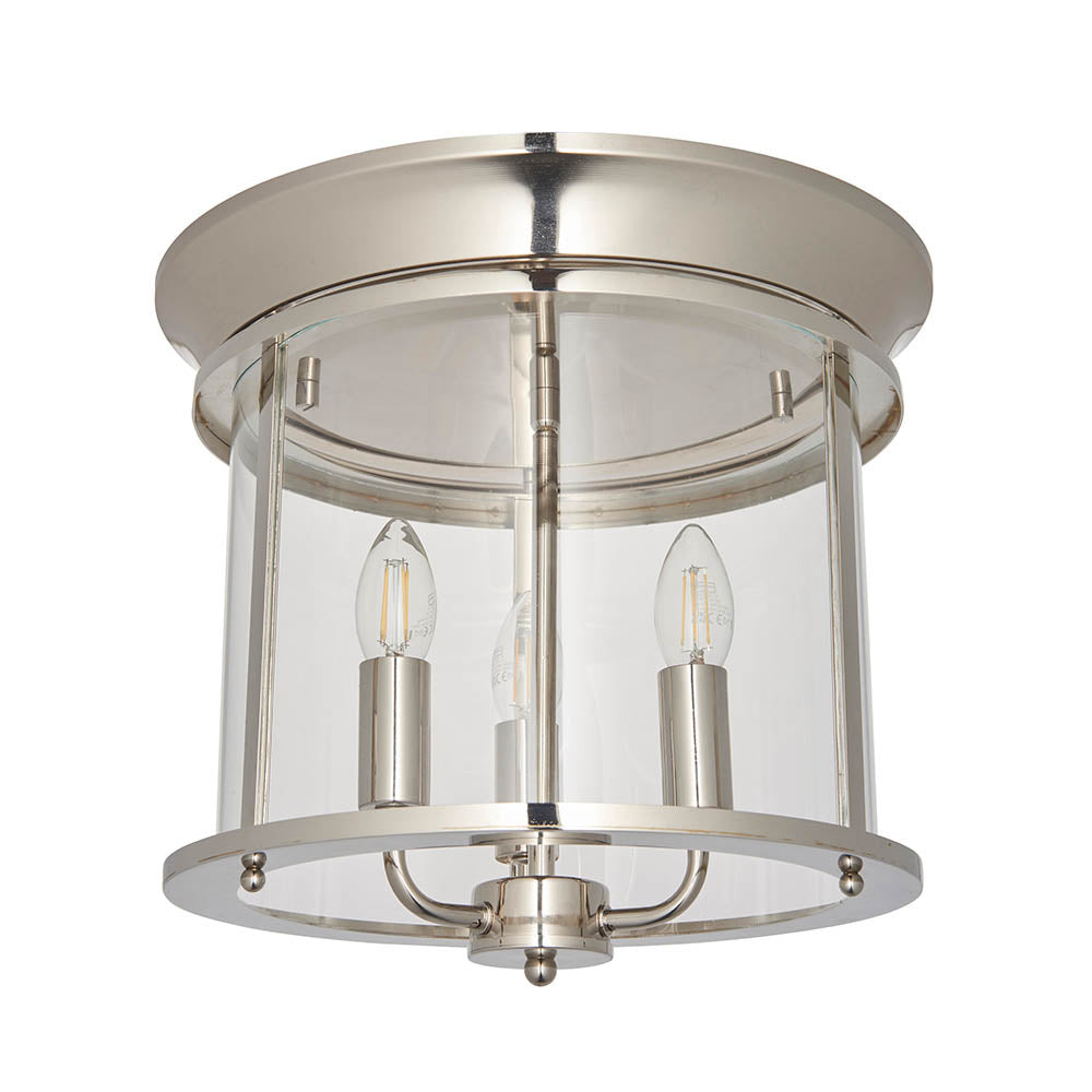 Endon Hampworth 3 Light Flush -  Bright Nickel Plate & Clear Glass