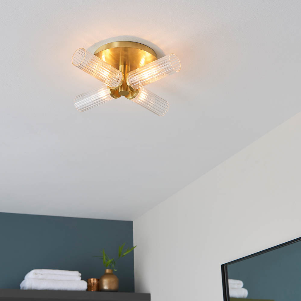Endon Talo 4 Light Semi Flush - Satin Brass