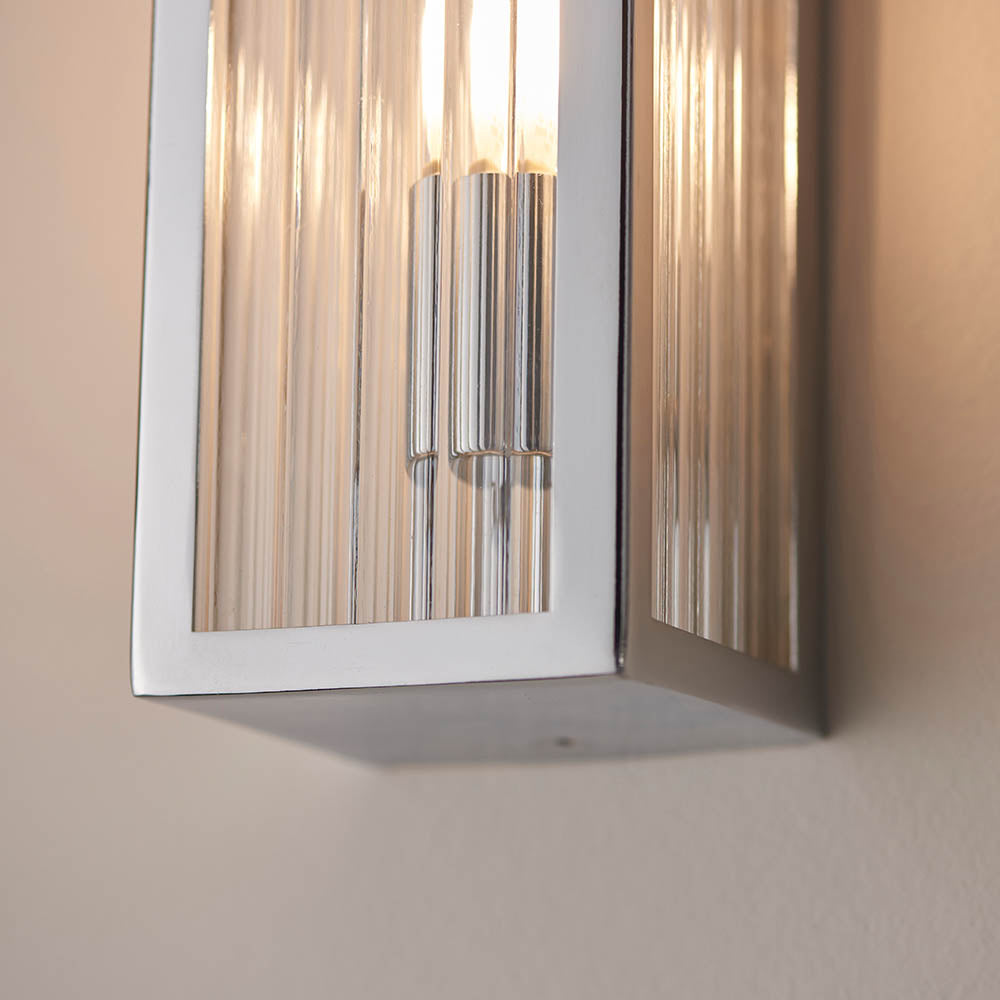 Endon Newham 2 Light Wall - Chrome Plate & Clear Ribbed Glass