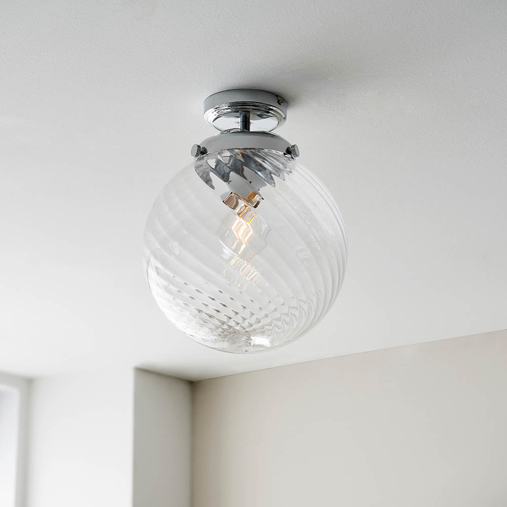 Endon Milston Single Light Flush - Chrome Plate & Clear Spiral Glass