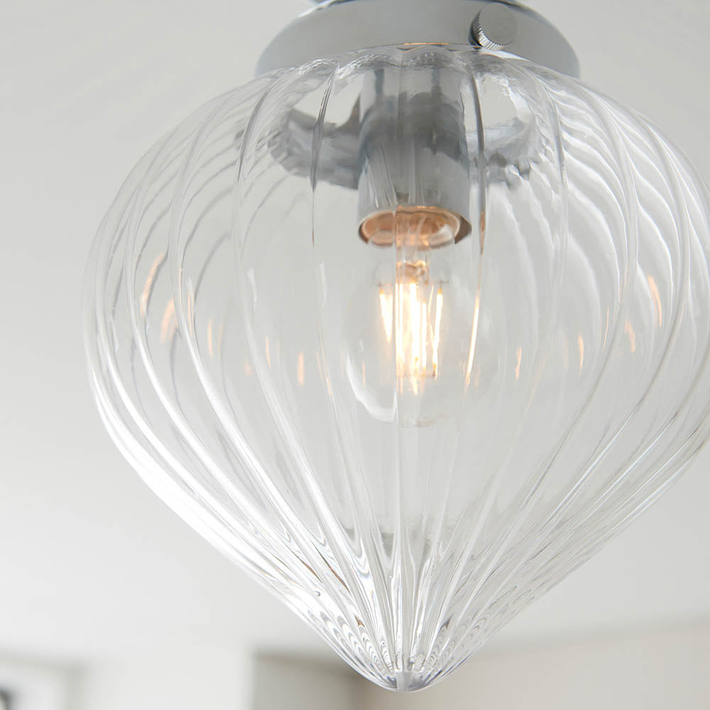 Endon Cheston Single Light Flush - Chrome Plate & Clear Ribbed Glass