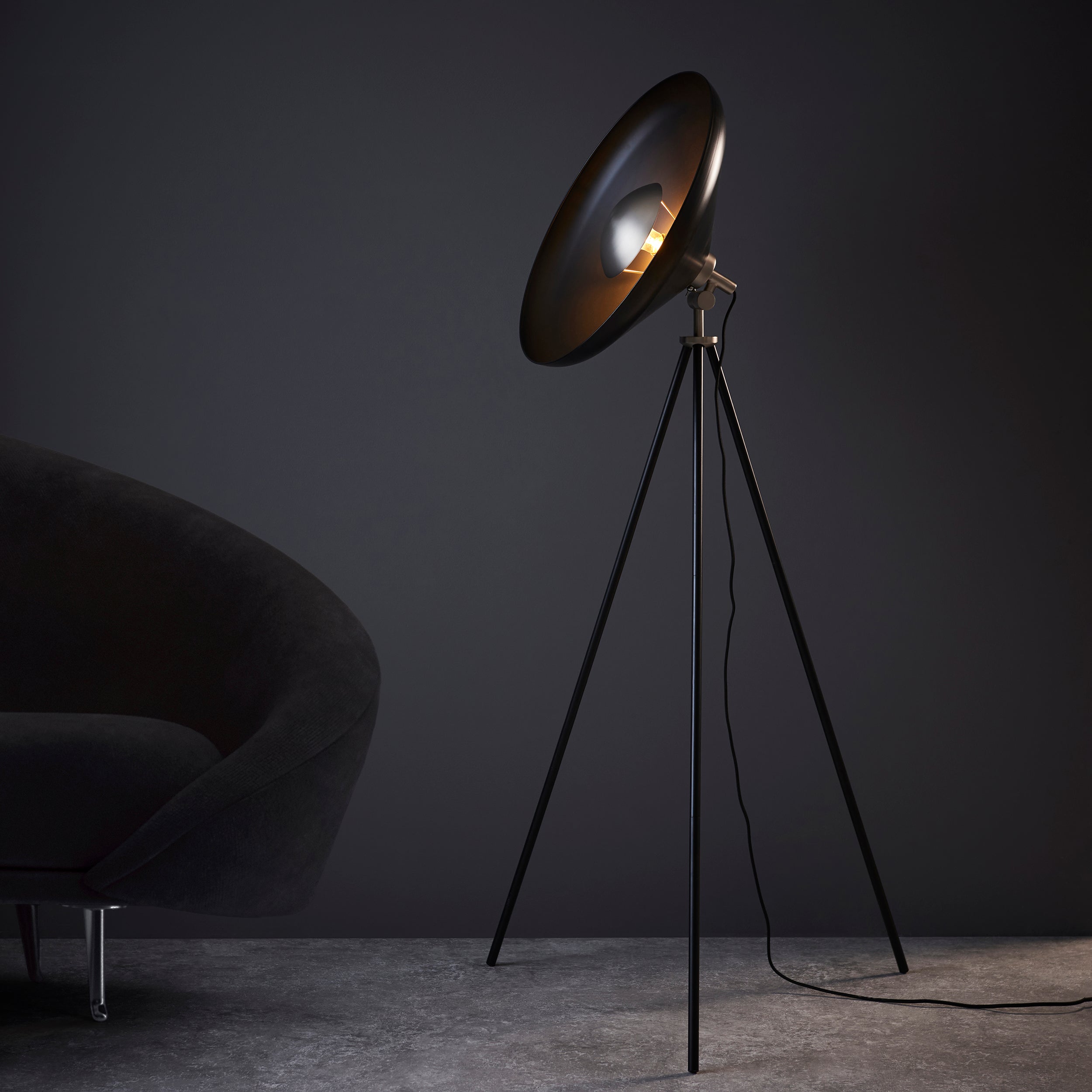 Endon Satellite Coned Floor Light - Matt Black & Matt Nickel Plate