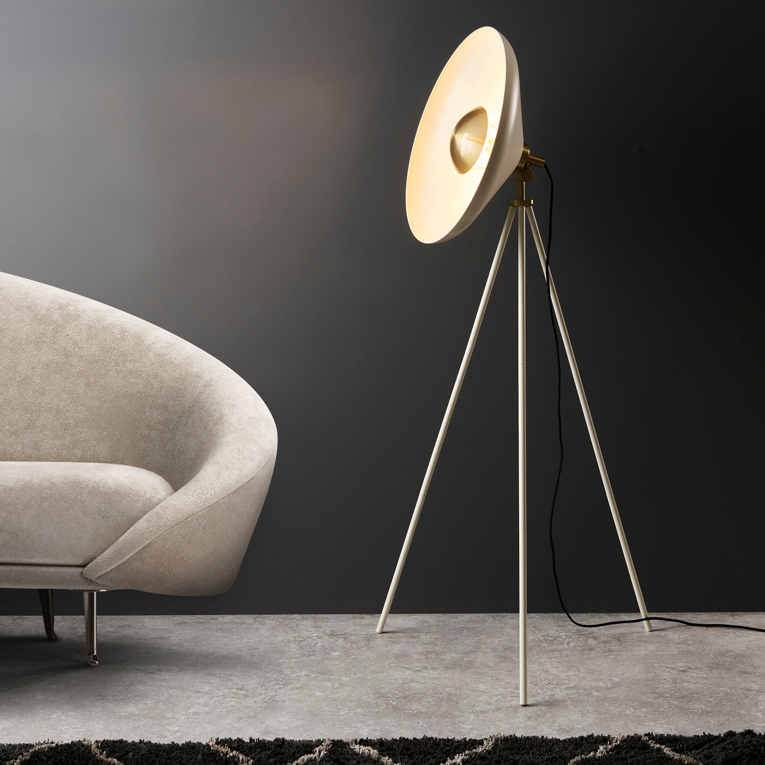 Endon Satellite Coned Floor Light - Brushed Brass Plate & Warm White