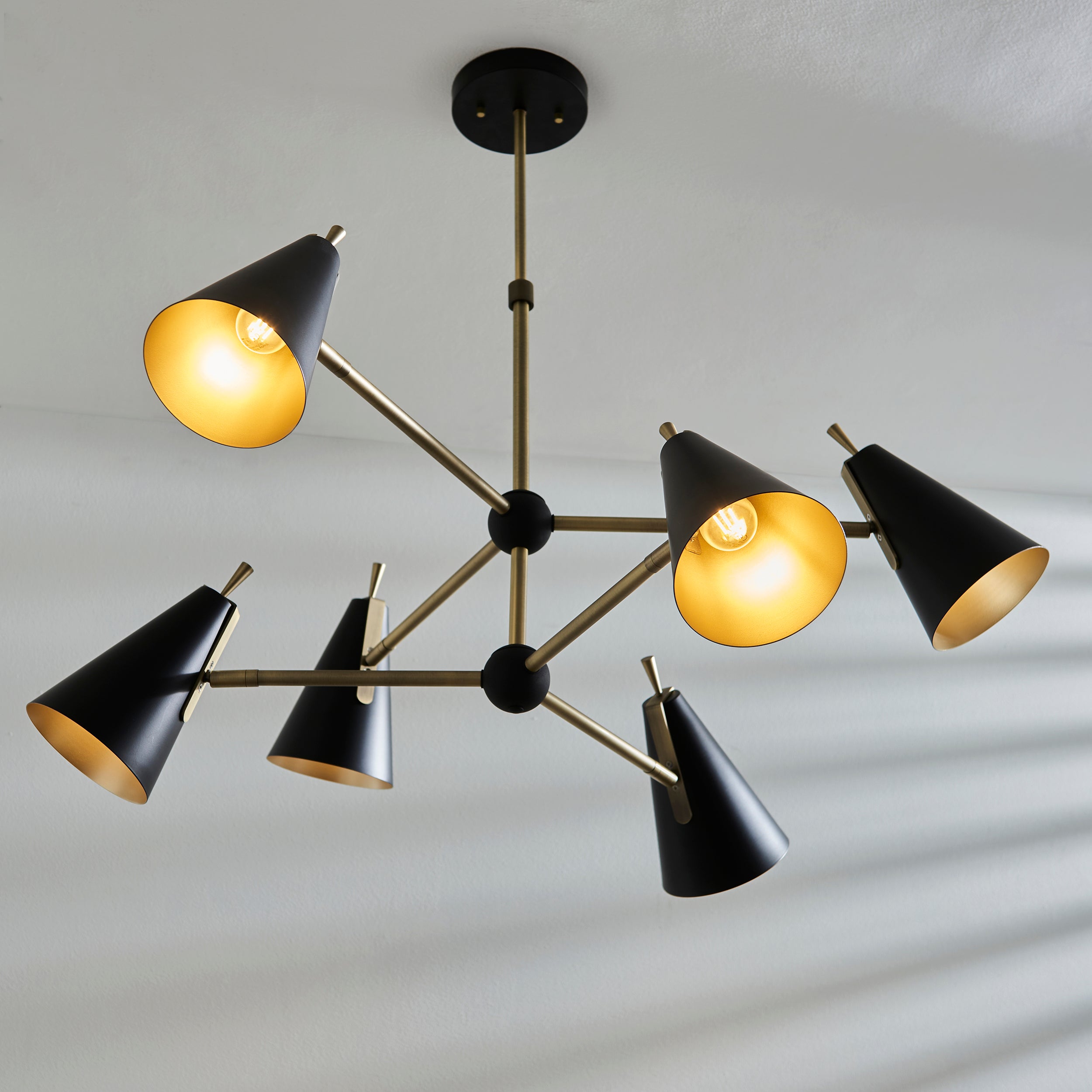 Endon Horn Mid Century 6 Light Pendant - Matt Antique Gold & Matt Black