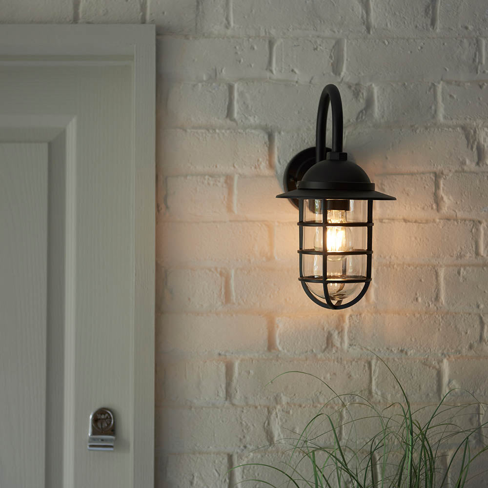 Endon Port Single Light Wall -  Textured Black & Clear Glass